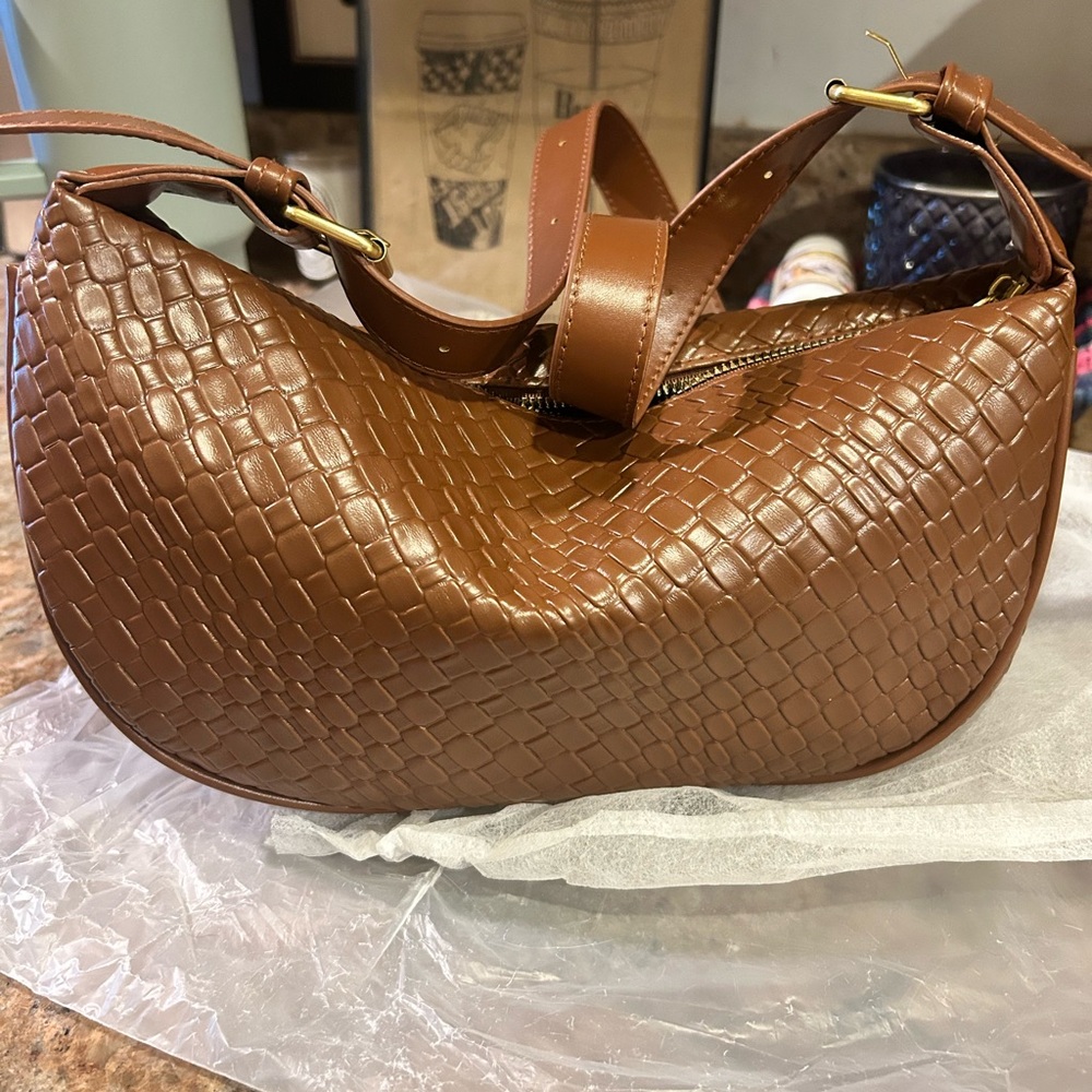 Brown Woven Leather Shoulder Bag